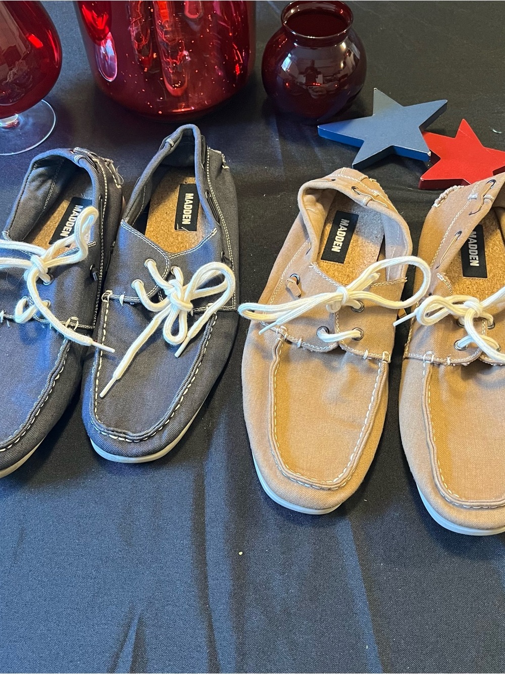 Madden Canvas Boat Shoes for Men — Gray and Tan (both pairs)